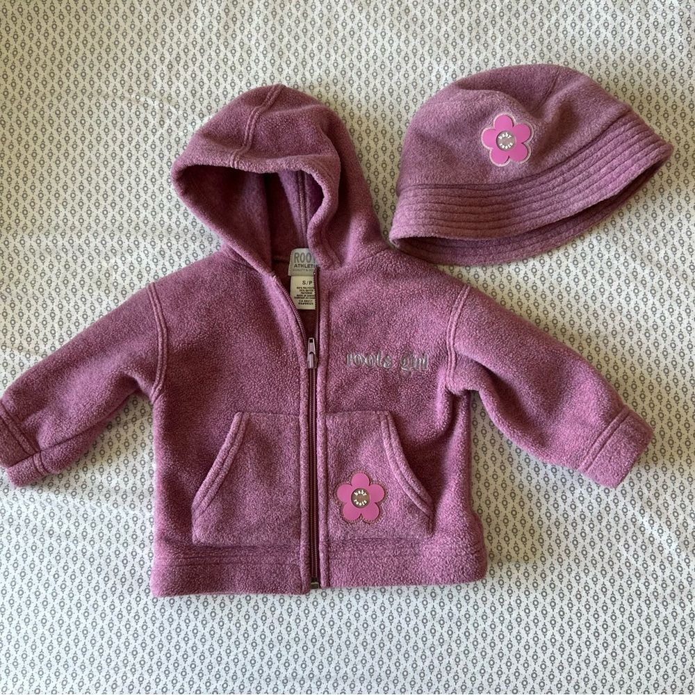 Vintage Roots Athletics Pink Matching Zip Up Hoodie Sweater & Bucket Hat